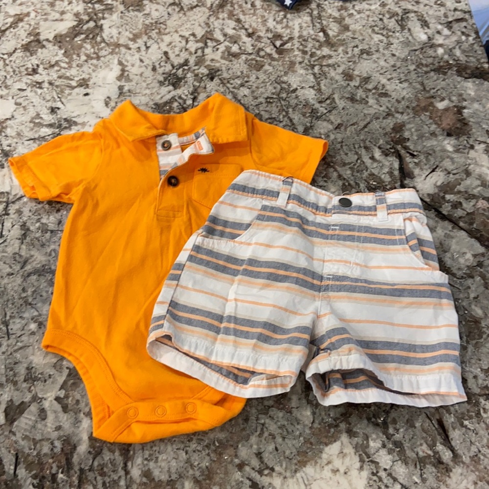 Orange and gray preppy matching boys set